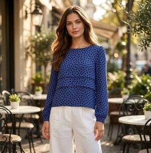 BCBGeneration Purple Polka Dot Blouse Long Sleeve Keyhole Back Top Womens Sz M
